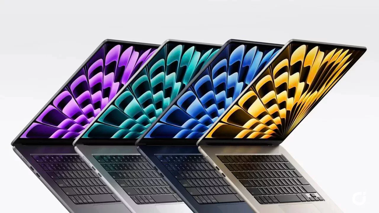 MacBook Pro lineup in different colors with dynamic wallpapers